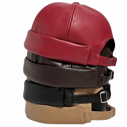 Adjustable Unisex Retro PU Leather Brimless Docker Cap