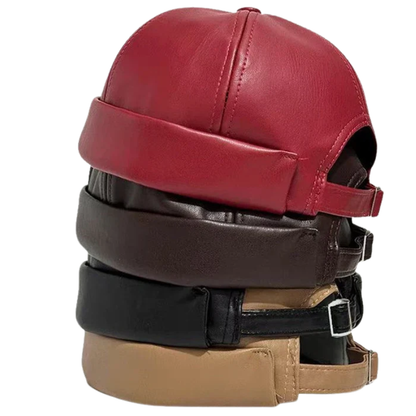 Adjustable Unisex Retro PU Leather Brimless Docker Cap