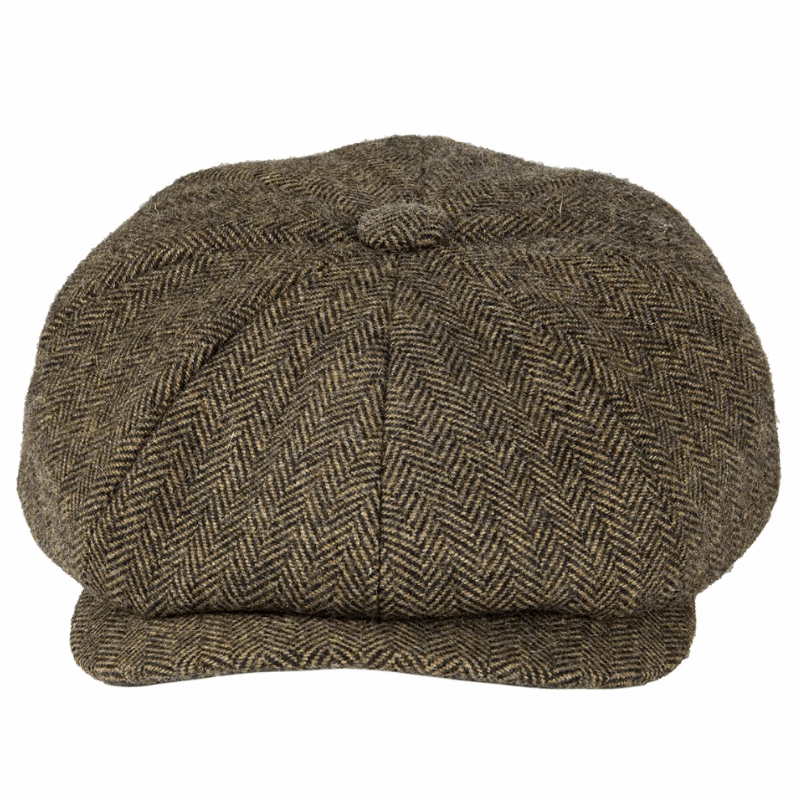 Men’s Herringbone Tweed Newsboy Cap – Wool Flat Hat