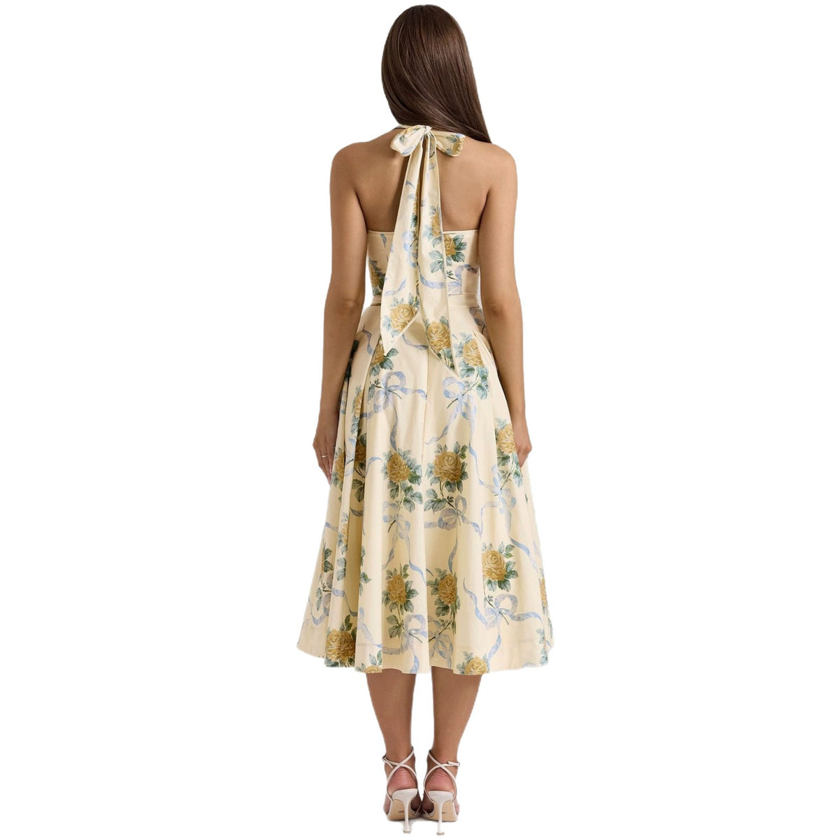 Halter Neck Backless Drawstring Tie Dress