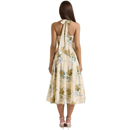 Halter Neck Backless Drawstring Tie Dress