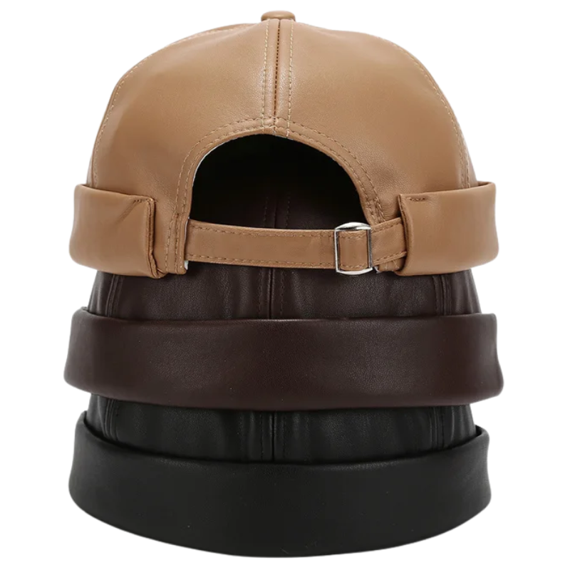 Adjustable Unisex Retro PU Leather Brimless Docker Cap