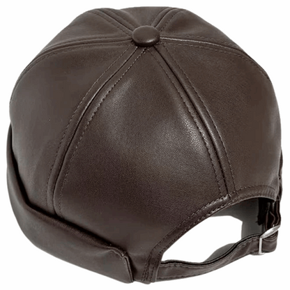 Adjustable Unisex Retro PU Leather Brimless Docker Cap