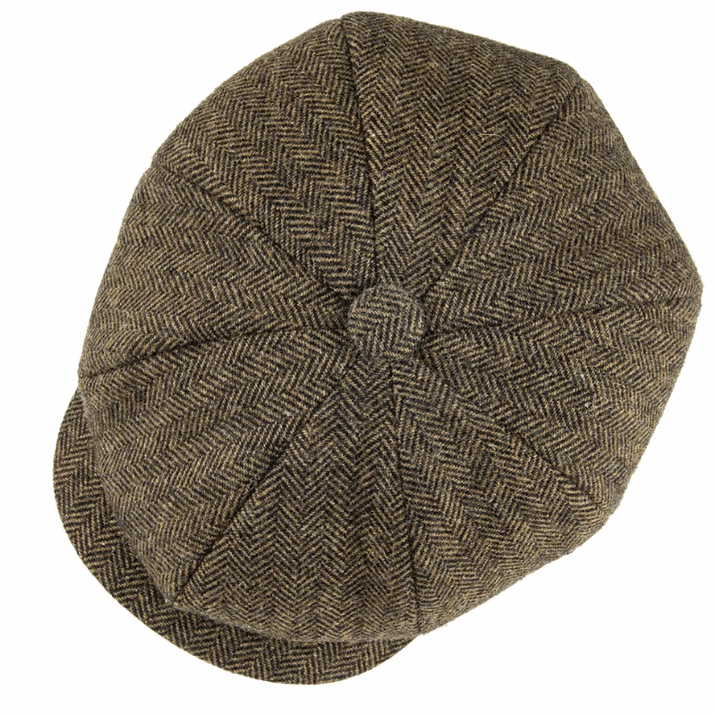 Men’s Herringbone Tweed Newsboy Cap – Wool Flat Hat