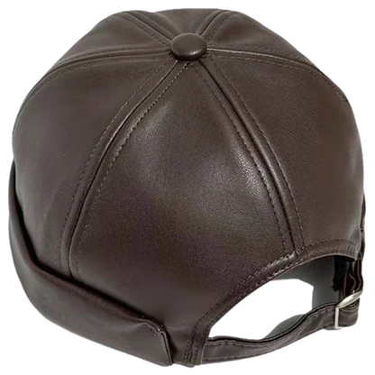 Adjustable Unisex Retro PU Leather Brimless Docker Cap
