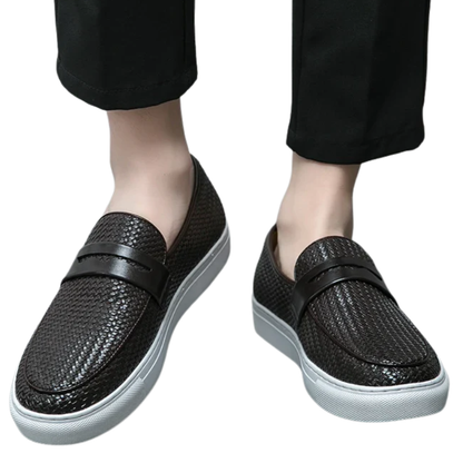 Casual Weave Pattern Flat Men’s Slip-On Leather Loafers