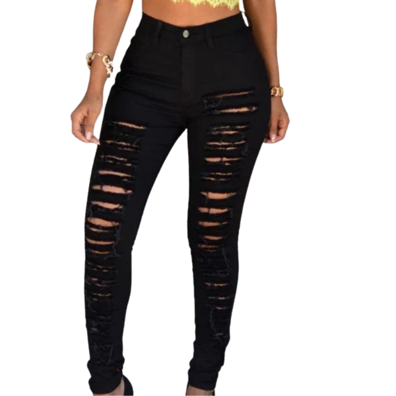 Slim Elastic Fit High-Waist Ripped Skinny Jeans for Women