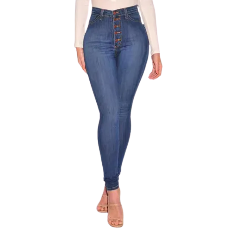 Vintage Button Pencil foot High-Waist Slim Skinny Jeans for Women