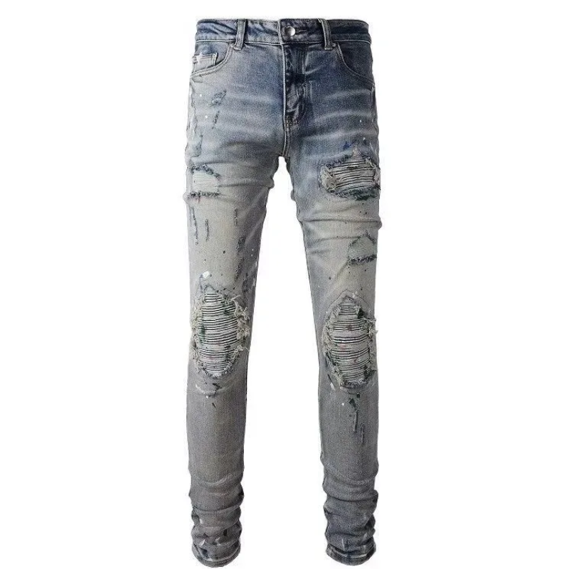 Comfy, Stretch Denim Style Men's Retro Straight-Leg Ripped Jeans