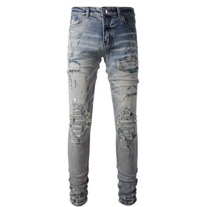 Comfy, Stretch Denim Style Men's Retro Straight-Leg Ripped Jeans