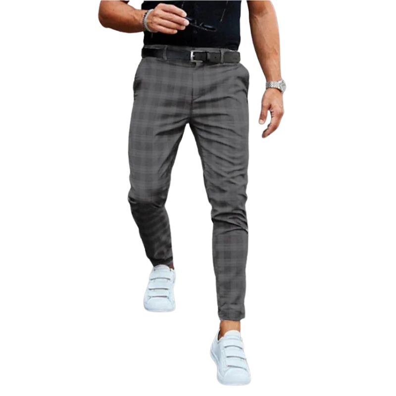 Casual Mid Waist Mid Waist Men's Plaid Slim Fit Suit Pants
