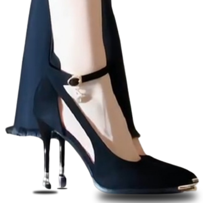 Velvet leather pointed-toe low-heeled high heels