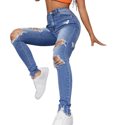 Push Up Denim High Waist Ripped Skinny Jeans for Women