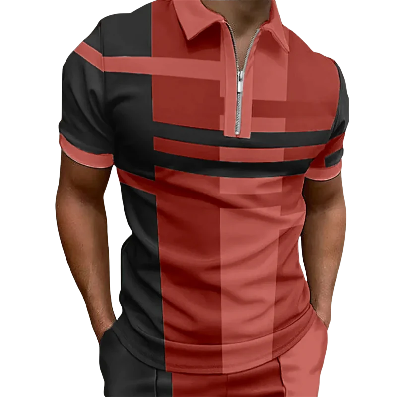 Casual Zipper Lapel Top Men’s Summer 3D Striped Polo Shirt