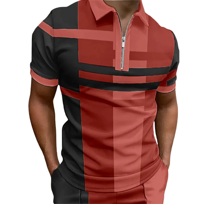 Casual Zipper Lapel Top Men’s Summer 3D Striped Polo Shirt