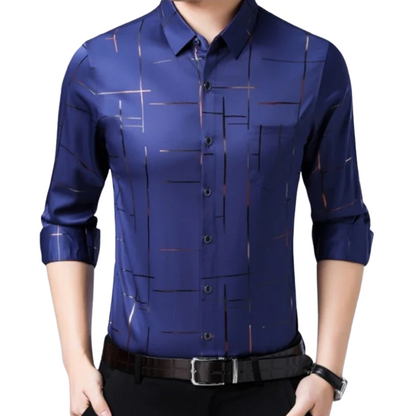 Stylish Long-Sleeve Business Top Men’s Wrinkle-Free Printed Shirt
