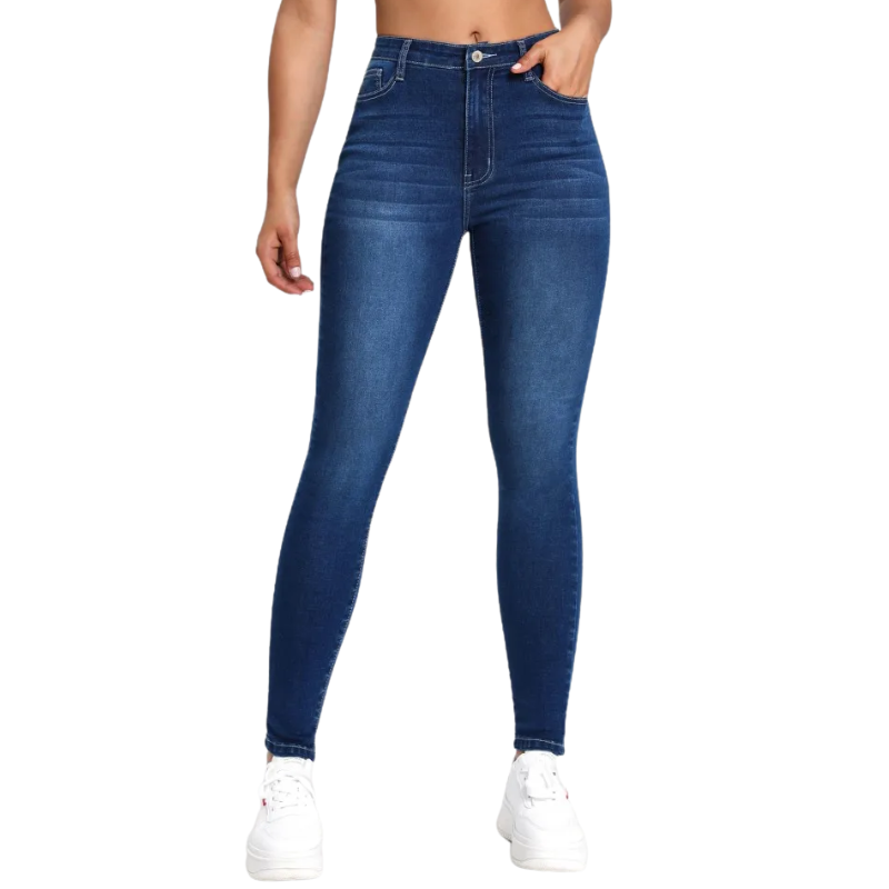 Blue fashionable cat whisker elastic tight fitting small leg jeans