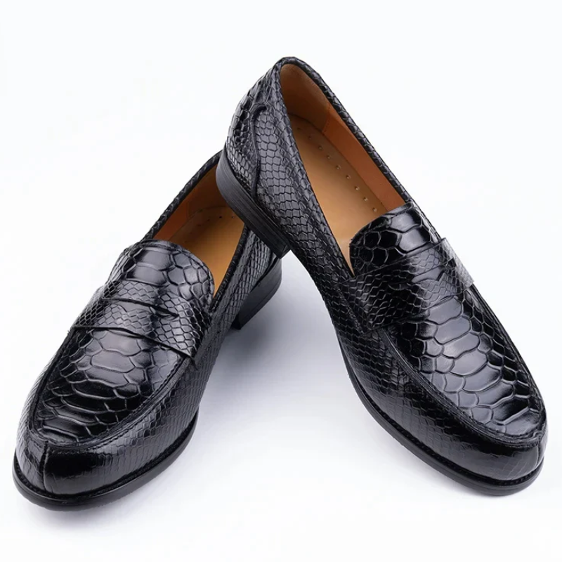 Men’s Casual Handmade Snake Print Leather Dress Shoes Loafers