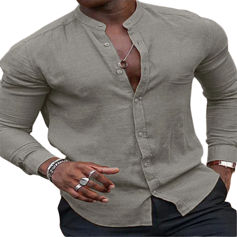 Stand Collar Long Sleeve Men’s Summer Beach Shirts