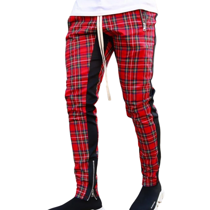 Spring/Summer Style Men's Color block Plaid Zip-Leg Sports Pants