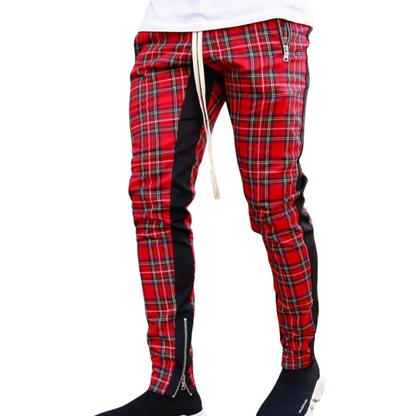 Spring/Summer Style Men's Color block Plaid Zip-Leg Sports Pants