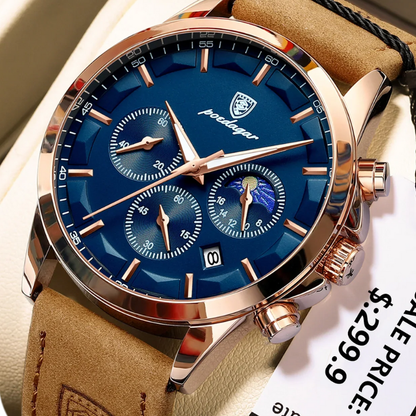 Waterproof & Leather Strap Luxury Men's Chronograph Watch