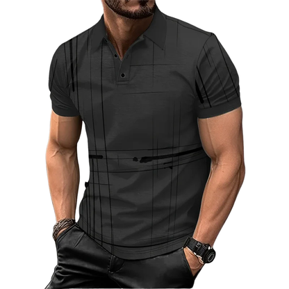 3D Striped Digital Print, Zipper Men’s Summer Short Sleeve Polo Shirt