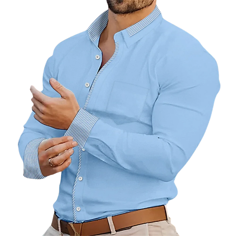 Sporty Men’s Solid Color Lapel Long Sleeve Shirt