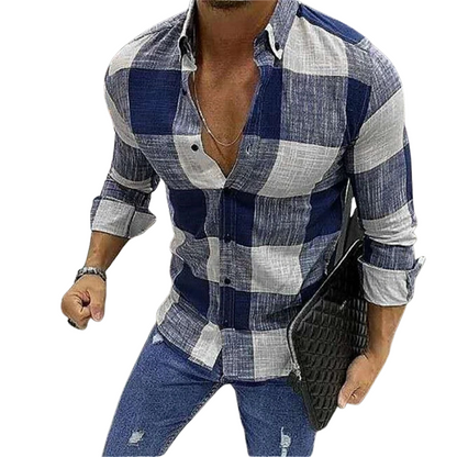 Designer Men’s Plaid Long Sleeve Casual Street Shirt