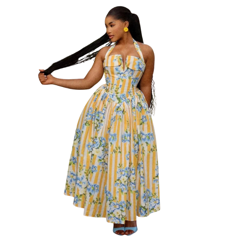 Floral Print Halter Neck Dress
