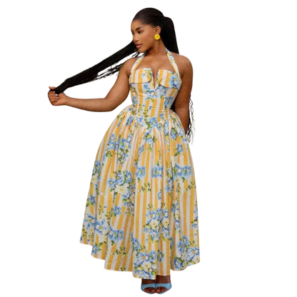 Floral Print Halter Neck Dress