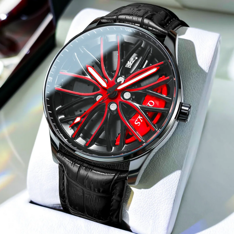 Waterproof Sport Rim Quartz OLEVS Leather Luxury Wheel Watch for Men