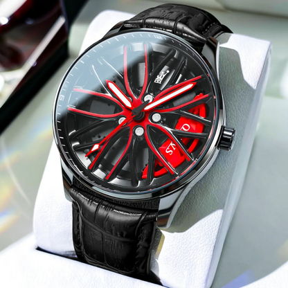 Waterproof Sport Rim Quartz OLEVS Leather Luxury Wheel Watch for Men