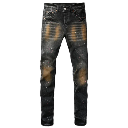 Dark Gray Spray Painted Style Men's Vintage Distressed Skinny Jeans