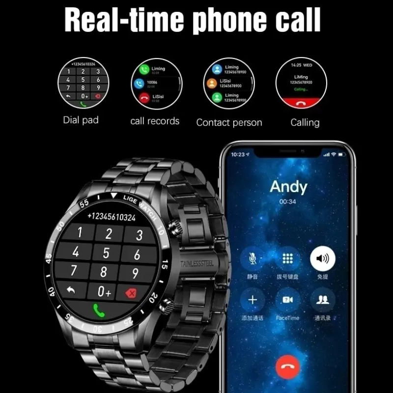 LIGE Men’s Steel Smartwatch Full Touch Bluetooth Call Waterproof