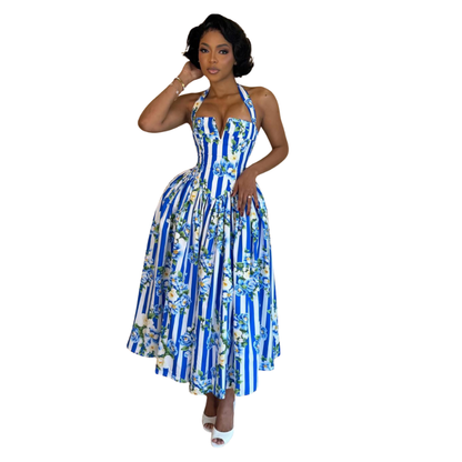 Floral Print Halter Neck Dress