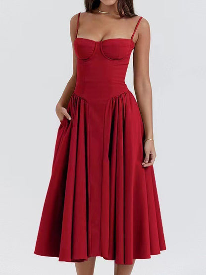 Suspender Mid-Length Dress with Chest Support