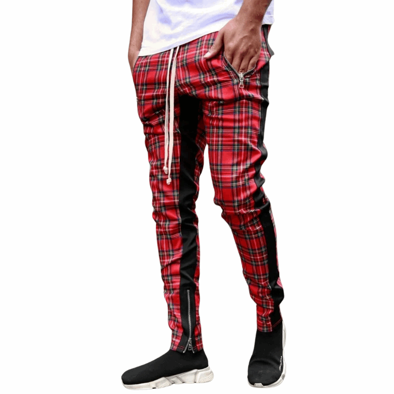 Spring/Summer Style Men's Color block Plaid Zip-Leg Sports Pants
