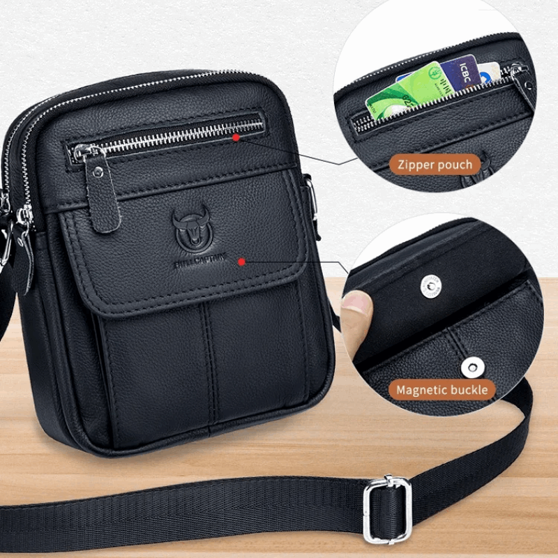 Genuine Leather Men's Shoulder Crossbody Bag Cowhide Casual Korean Style Student Handbag Small Commuter Messenger Bag