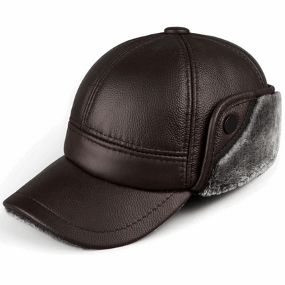 Genuine Leather Winter Bomber Hat with Warm Earmuffs