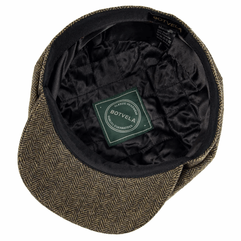 Men’s Herringbone Tweed Newsboy Cap – Wool Flat Hat