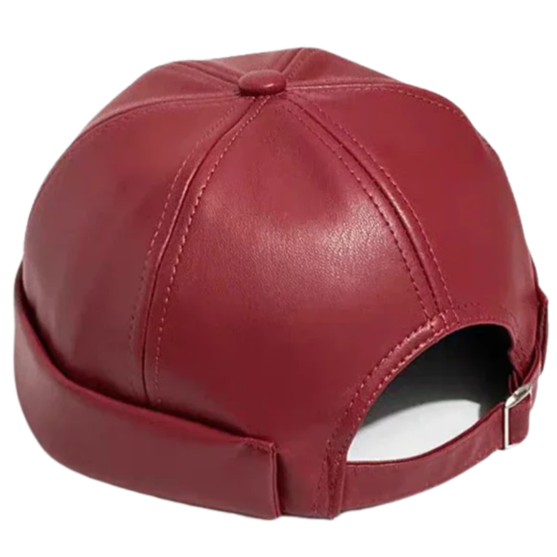 Adjustable Unisex Retro PU Leather Brimless Docker Cap