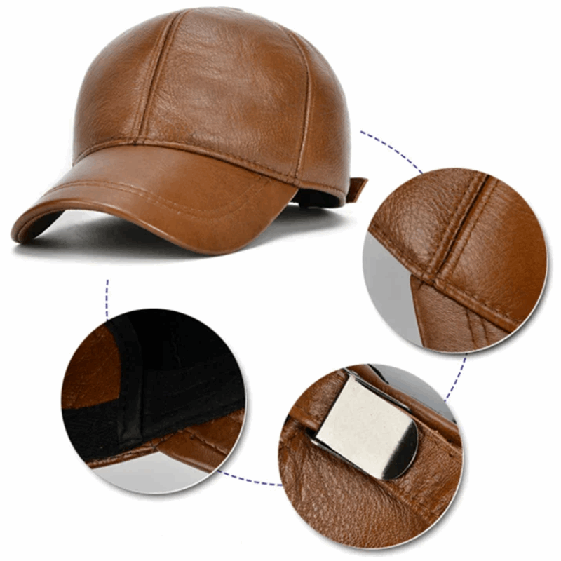 Men’s Genuine Cowhide Leather Adjustable Baseball Cap
