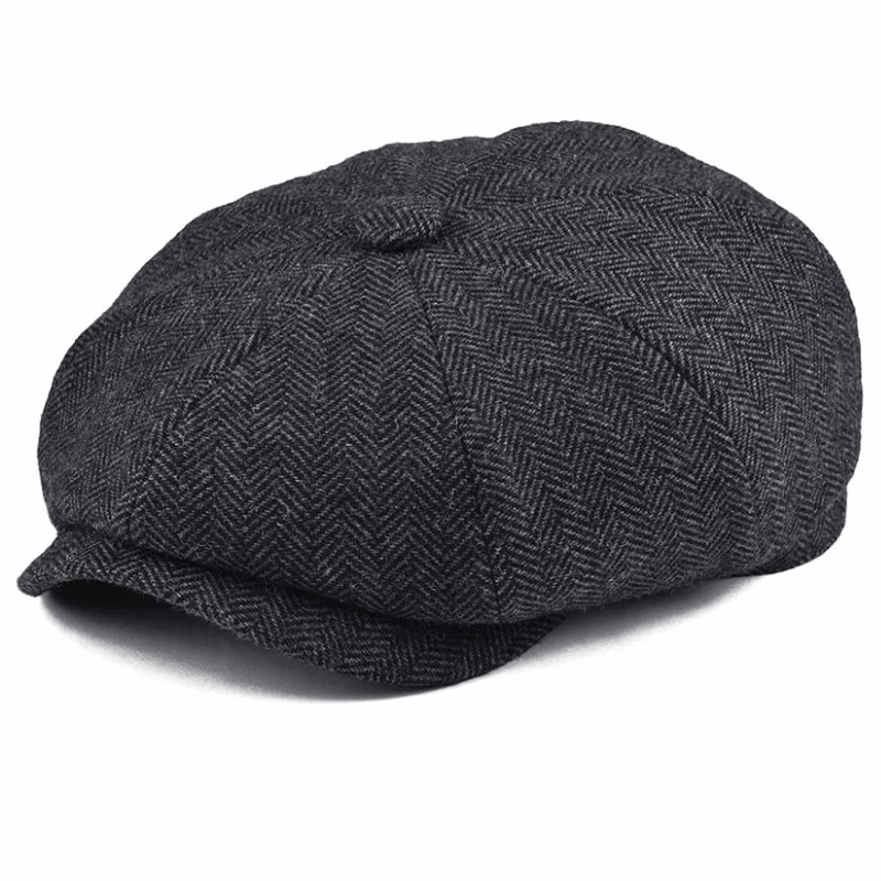 Men’s Herringbone Tweed Newsboy Cap – Wool Flat Hat