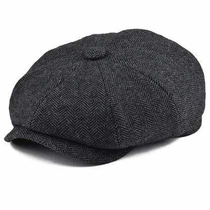 Men’s Herringbone Tweed Newsboy Cap – Wool Flat Hat