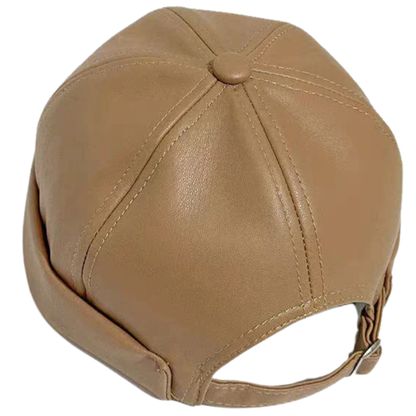 Adjustable Unisex Retro PU Leather Brimless Docker Cap