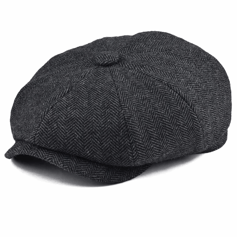 Men’s Herringbone Tweed Newsboy Cap – Wool Flat Hat