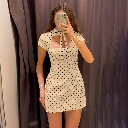 Womens Polka Dot Bodycon Midi Dress