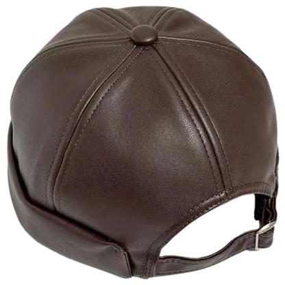 Adjustable Unisex Retro PU Leather Brimless Docker Cap
