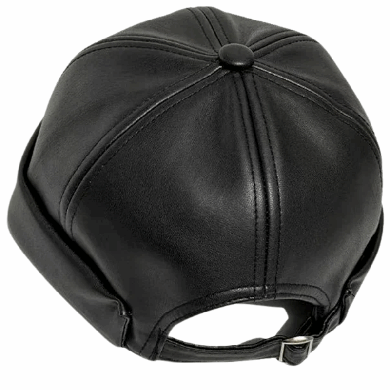 Adjustable Unisex Retro PU Leather Brimless Docker Cap
